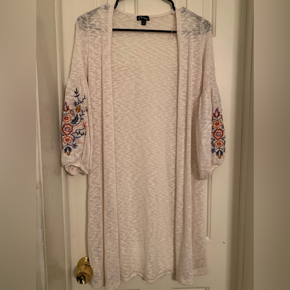Art Class Embroidered Long Cardigan
